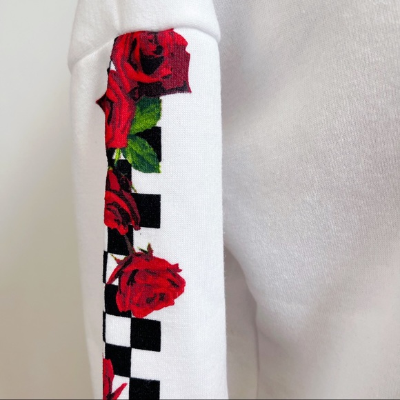 White Black Checkered Red Roses Influenced Hoodie Youth XL - Picture 14 of 14